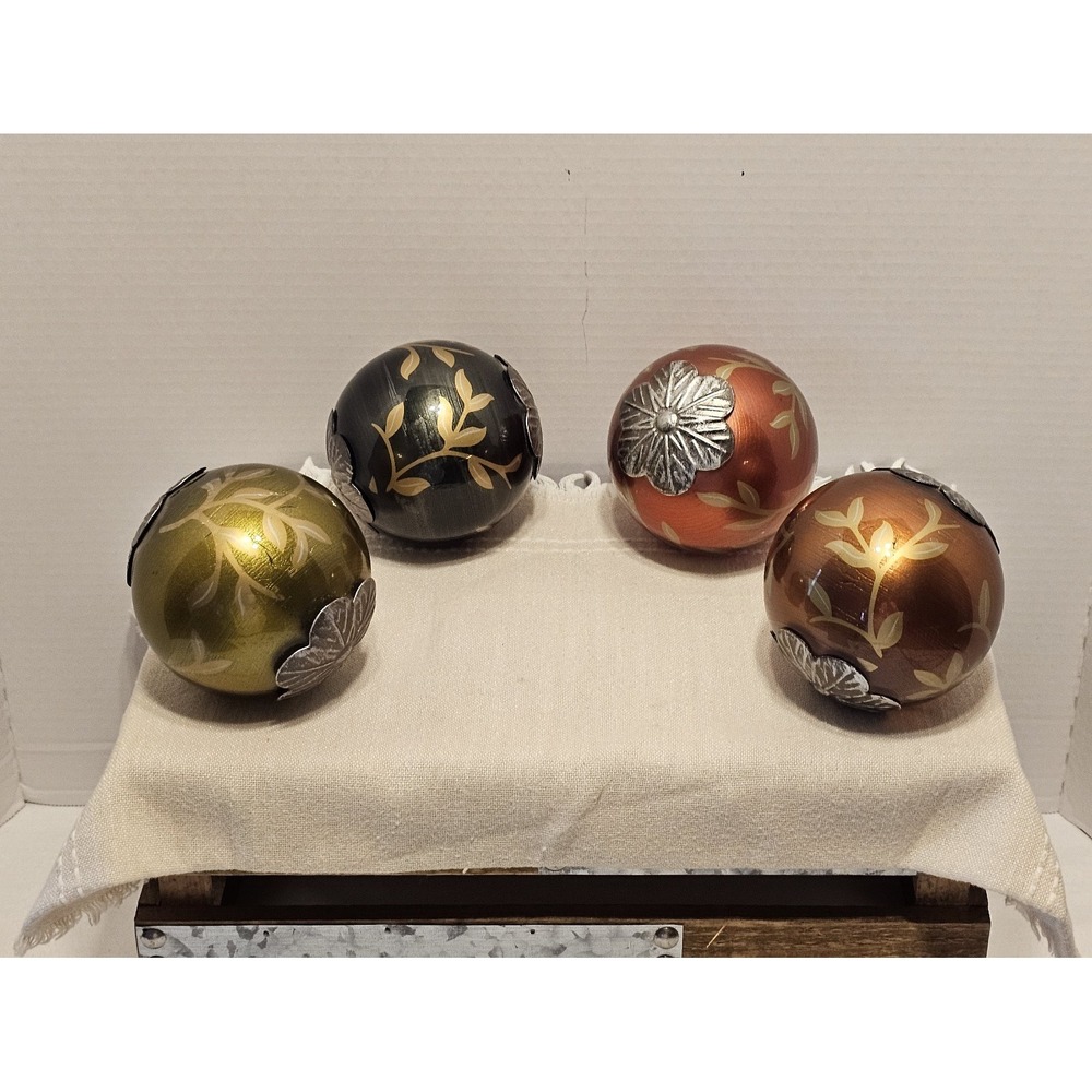 Metallic Orbs Hand Painted Designs accented with Delicate Silver Leaf Detail